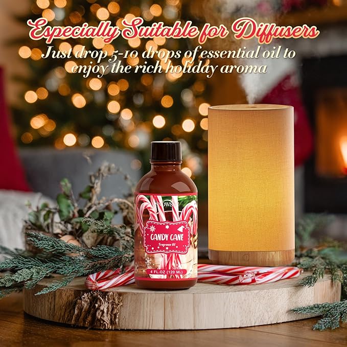 Candy Cane Essential Oil 4 Fl Oz, Undiluted Winter Fragrance Oil with Glass Dropper for Diffuser, Humidifier,Home Care, House Cleaning, Spray, Candle Making,Yoga,Long Lasting Scents - Bloomnest