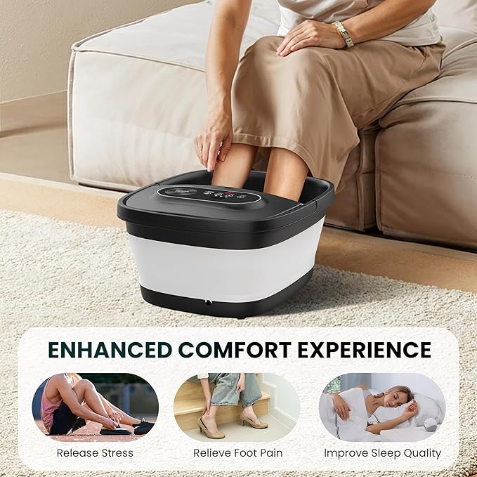 Snailax Foot Spa with Heat, Foot Bath, Collapsible Foot Spa Bath Massager with 8 Massage Rollers, Temperature Control, Bubbles, Pumice Stone, Foot Soaking Tub - Bloomnest