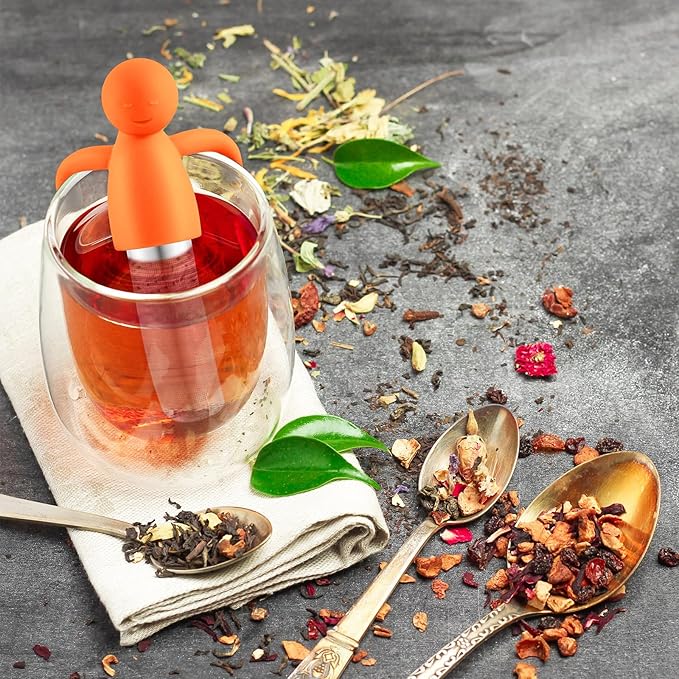 Hicarer 2 Pieces Tea Infuser for Loose Tea Cute Fine Mesh Tea Strainer Stainless Steel Tea Filter Ball Tea Diffuser Steeper for Teacups Teapots (Blue,Orange)