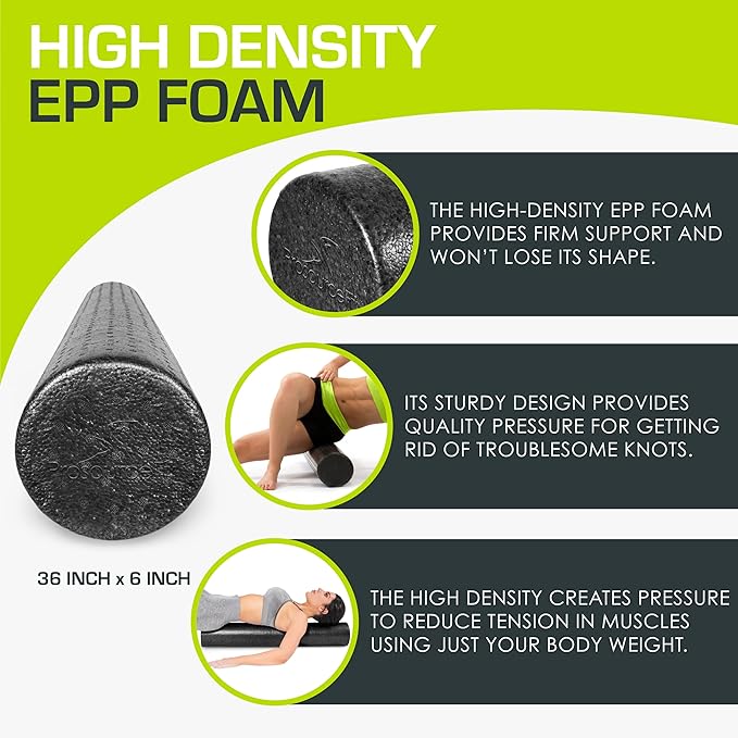 ProsourceFit High Density Foam Rollers 12 - inches Long, Firm Full Body Athletic Massage Tool for Back Stretching, Yoga, Pilates, Post Workout Muscle Recuperation, Black/Blue - Bloomnest