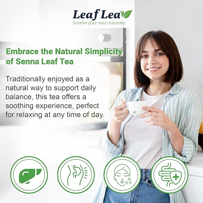 LeafLea 40 Senna Tea Bags – 100% Pure Senna Leaves, Herbal Laxative Tea for Gentle Constipation Relief, Caffeine-Free, Sugar-Free, Gluten-Free, Non-GMO, Vegan, Supports Digestive Health - Bloomnest