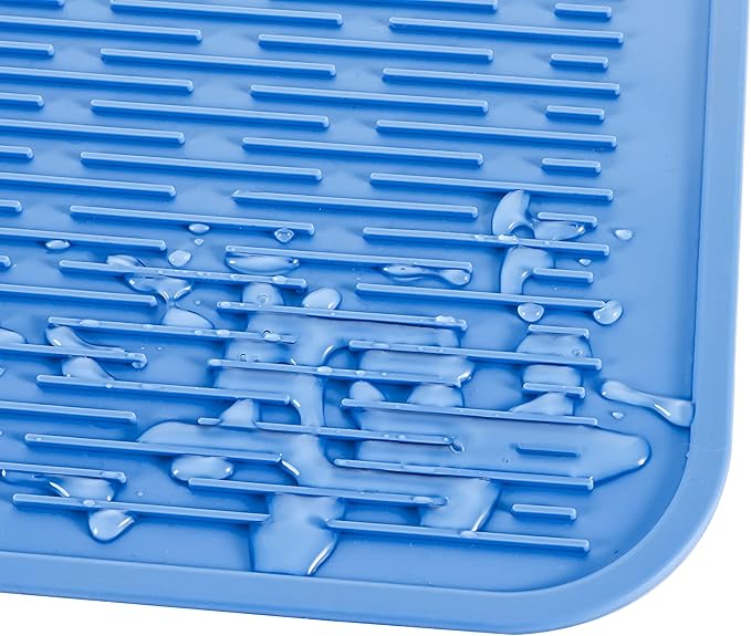 Silicone Dish Drying Mat for Multiple Usage,Easy clean,Eco-friendly,Heat-resistant Silicone Mat for Kitchen Counter or Sink,Refrigerator or Drawer Liner Lichen BlueL 3XL 28 inches x 18 inches - Bloomnest