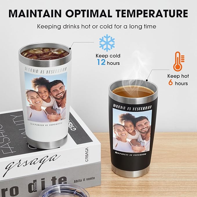 Personalized Custom Tumbler Print in USA 100 Pcs 20oz Stainless Steel Coffee Cup with Lid & Straw Double Wall Insulated Tumbler with Colorful Text Logo Photo - Bloomnest