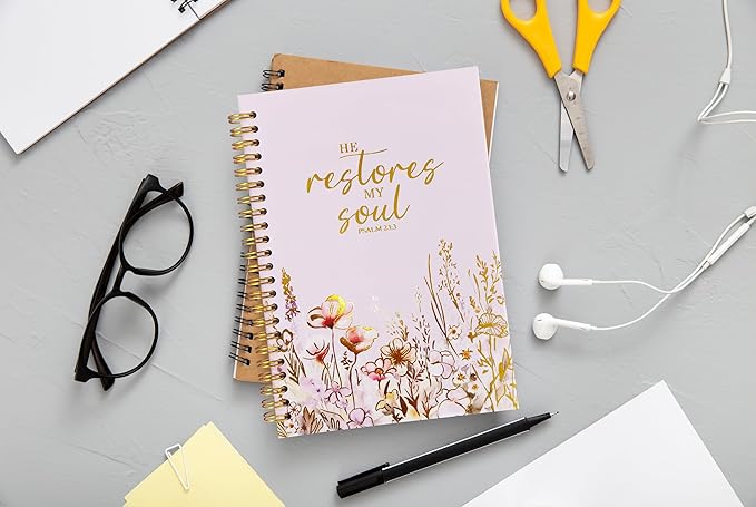 Christian Women's Notebook With Gold Foil, Christian Art Gift Diary, Women's Prayer Diary, Exquisite Bible Notebook, Psalm 23:3 "He Restores My Soul, 5.5 X 8.3 - Bloomnest