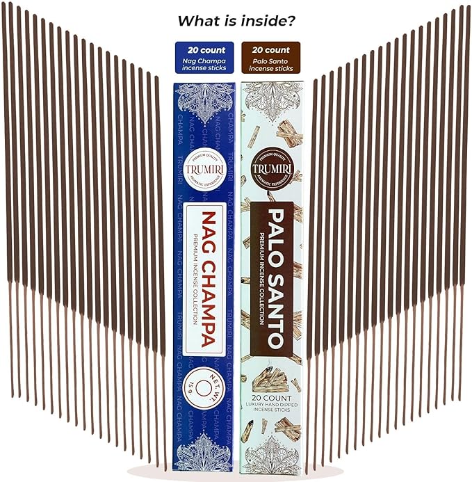 Trumiri Incense Sticks - Combo Pack of 35 Insence-Sticks - 15 Nag Champa + 20 Palo Santo - Insenses - Insents - Incents - Inscense - Incence - Incienso - All Natural Incense Sticks TRUMIRI