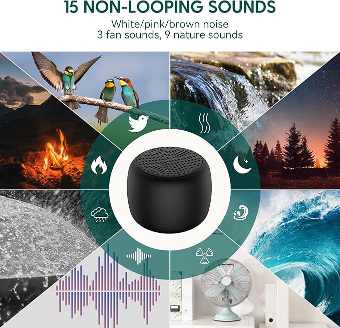 White Noise Machine Babelio Mini Sound Machine for Adults Kids Baby | 15 Non-looping Sounds | Timer | Easy to Pocket and Travel - Black (Pack of 2) - Bloomnest