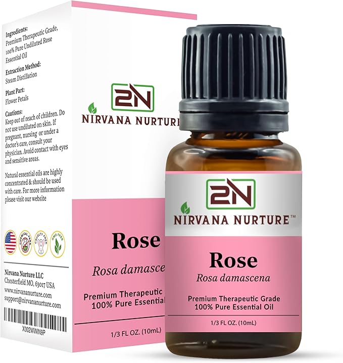 Rose Essential Oil, 100% Pure Undiluted, Aromatherapy Oil for Diffuser, Hair & Skin Care NirvanaNurture