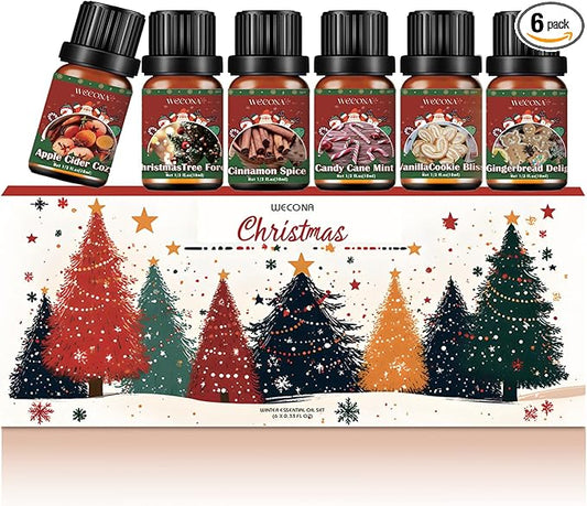 Christmas Essential Oils for Diffuser - Holiday Essential Oils Gift Set, 6 x 10ml Christmas Scents Including Gingerbread, Candy Cane, Apple Cider and More - Winter Diffuser Oils for Home - Bloomnest