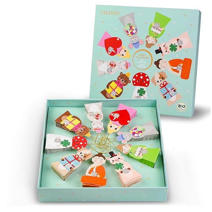 Creano Organic Herbal Tea Gift Set ‘Tea Lovers’ – 9 pyramid tea bags in 9 cute shapes to give as gifts – 22.5g* - Bloomnest