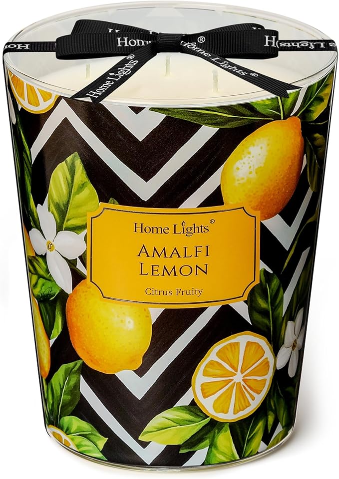 HomeLights Large jar Candle | 3-Wick Long-Lasting Scented Candles, 34oz Natural Soy Wax Candle for Home Scented, Eclectic Mixed Styles Gifts for Women & Men, Amalfi Lemon - Bloomnest