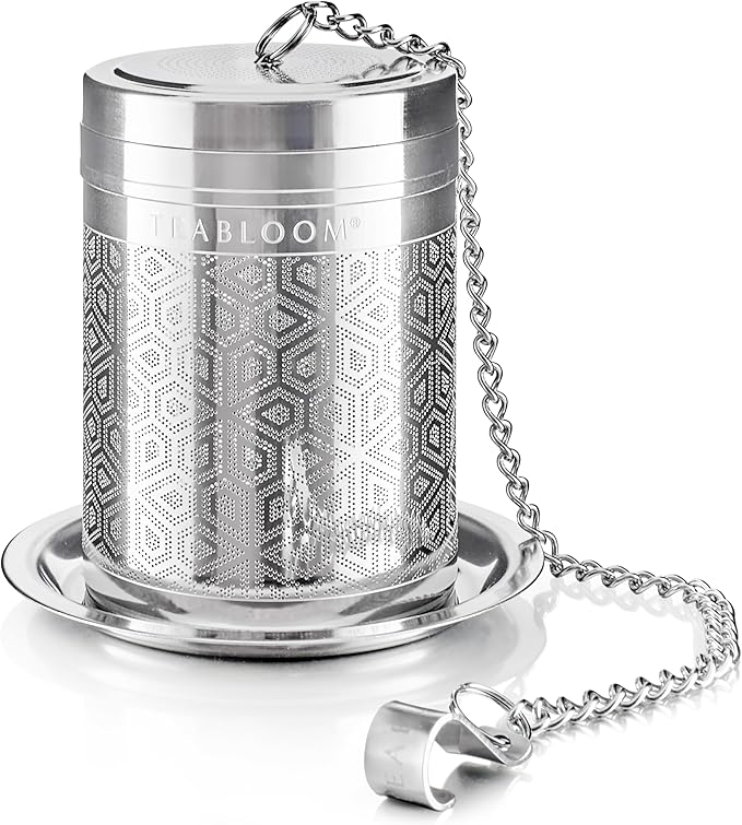 Teabloom Elegant Stainless Steel Loose Leaf Tea Infuser – Tea Connoisseur's Choice for White, Green, Oolong, Black, and Herbal Teas – Geometric Blossom Design – Large Size - Bloomnest