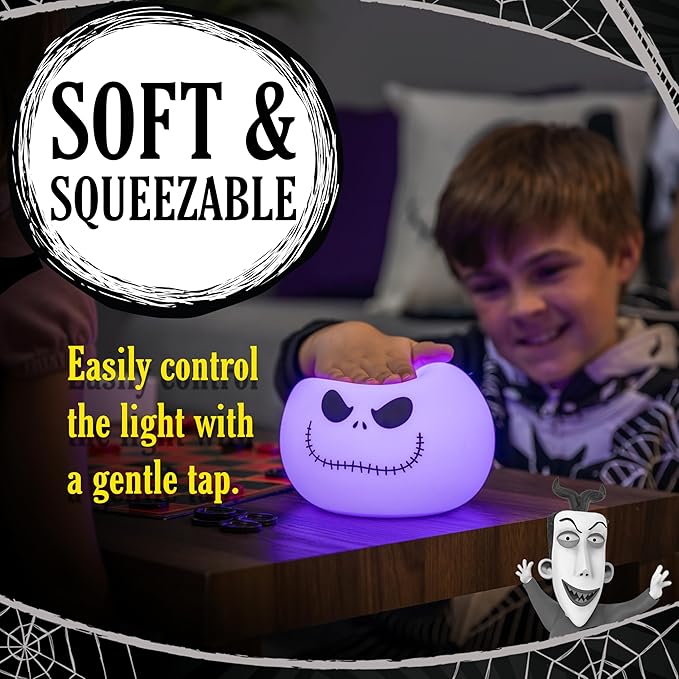 Disney Jack Skellington Squishy Light - Color-Changing Night Light for Kids & Adults, USB/Battery Operated Dimmable Lamp, Halloween & Christmas, Perfect for Bedroom, Playroom, Living Room (82503) - Bloomnest
