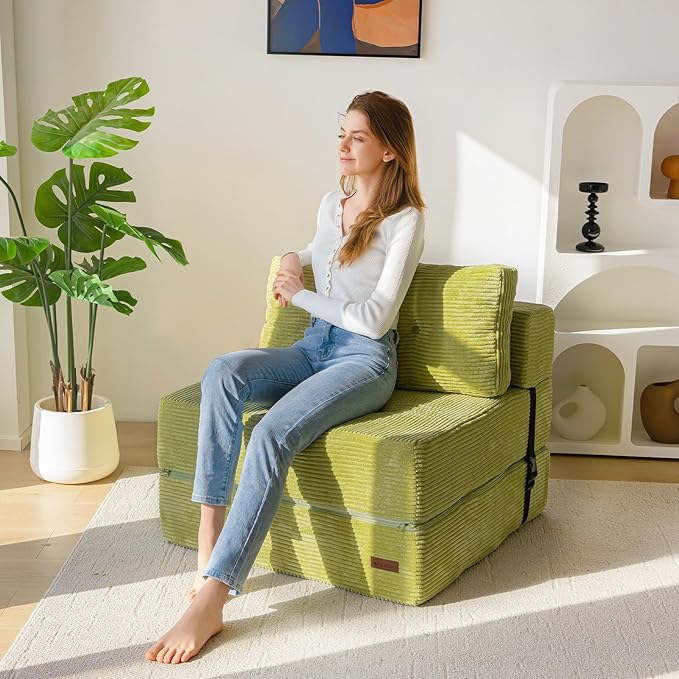 MAXYOYO Folding Sofa Bed, Convertible Sofa Bed with High-Density Support Foam, Portable 4 in 1 Fold Out Chair to Floor Lounger, Versatile Floor Couch for Living Room Bedroom, Green - Bloomnest