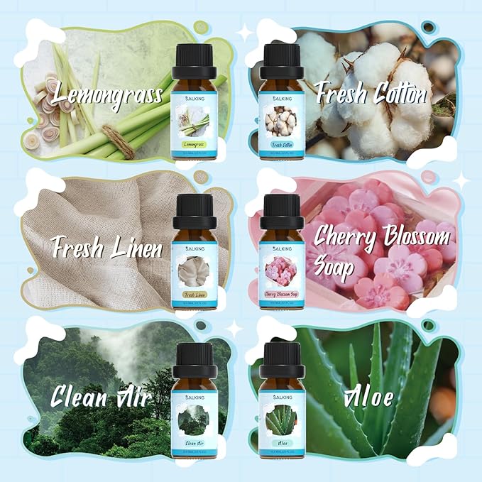 SALKING Clean Fragrance Oils Set, 12 x 10ml Premium Essential Oils Set for Diffuser, Natural Clean Scents Scented Oils, Soap & Candle Making Scents, Aromatherapy Oils Collection - Bloomnest