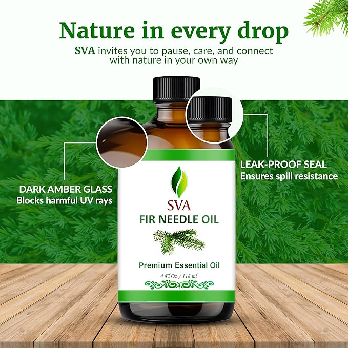 SVA Fir Needle Essential Oil – 4 Fl Oz – 100% Natural Fir Needle Oil - for Diffuser, Hair Care, Face, Skin Care, Aromatherapy, Scalp and Body Massage, Soap and Candle Making – with Dropper - Bloomnest