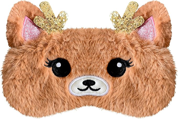 Cute Animal Sleeping Mask Sleep Mask, Xmas Reindeer Soft Plush Eye Mask for Travel Nap Funny Rudolph Blindfold Eye Cover Eyeshade for Adult Kids Girls Teens Men Women - Reindeer, Gold & Brown - Bloomnest