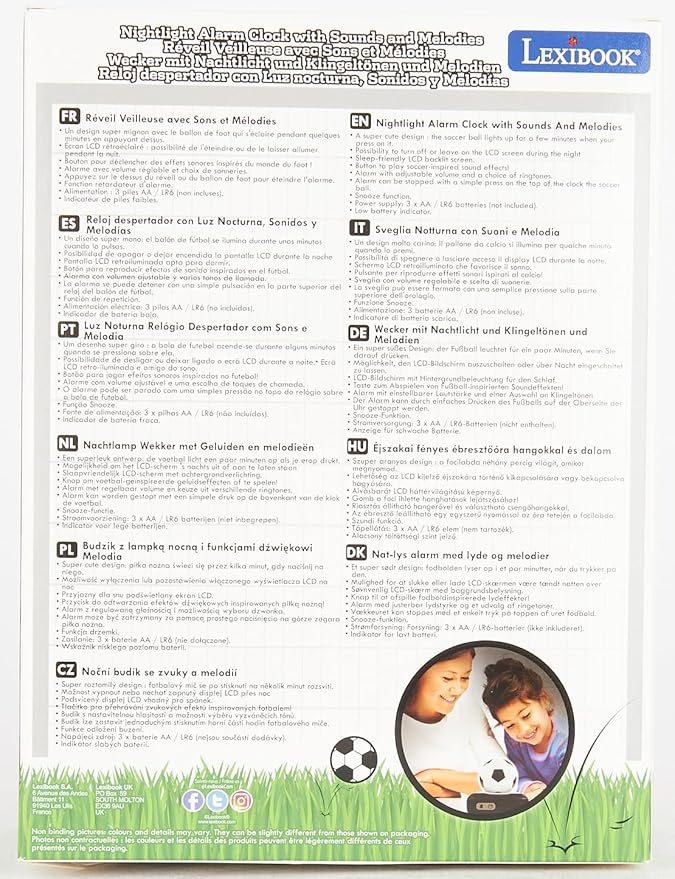 LEXiBOOK - Soccer Ball Digital Alarm Clock with Night Light Snooze, Clock, Luminous Soccer Ball, Black Colour - RL800FO - Bloomnest