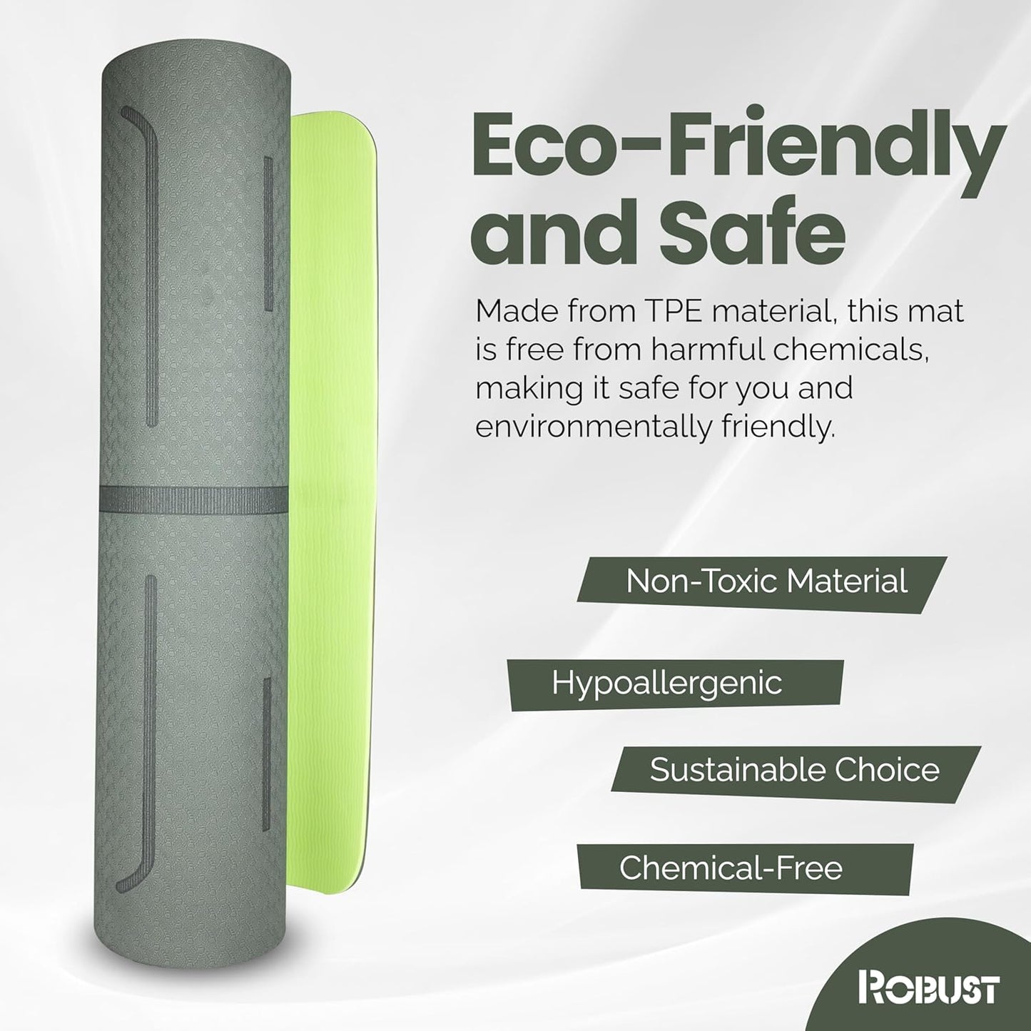 Robust Non-Slip Yoga Mat with Strap, 1/4" Thick TPE Eco-Friendly Workout Mat for Yoga with Position Lines and Texture Surface, Gym Mat for Women, Men, Pilates and Exercises Anti-Tear Sweat-Proof Exercise Mat