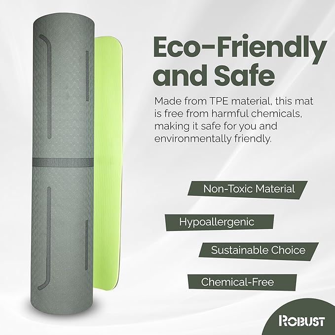 Robust Non-Slip Yoga Mat with Strap, 1/4" Thick TPE Eco-Friendly Workout Mat for Yoga with Position Lines and Texture Surface, Gym Mat for Women, Men, Pilates and Exercises Anti-Tear Sweat-Proof Exercise Mat - Bloomnest