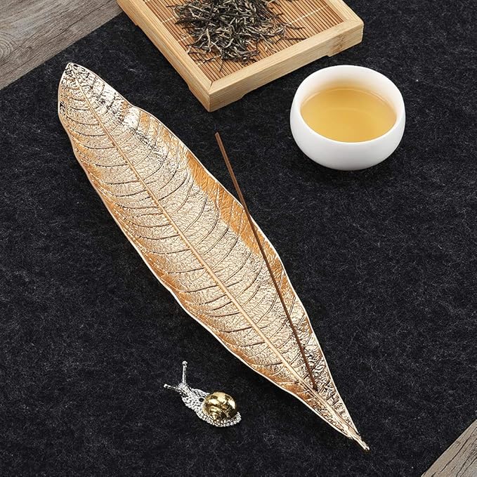 Accmor Incense Holder Set, Leaf and Snail Incense Burner, Incense Ash Catcher, Incense Sticks Holder for Counters, Meditation Room, Yoga, Home, Office, Gold - Bloomnest