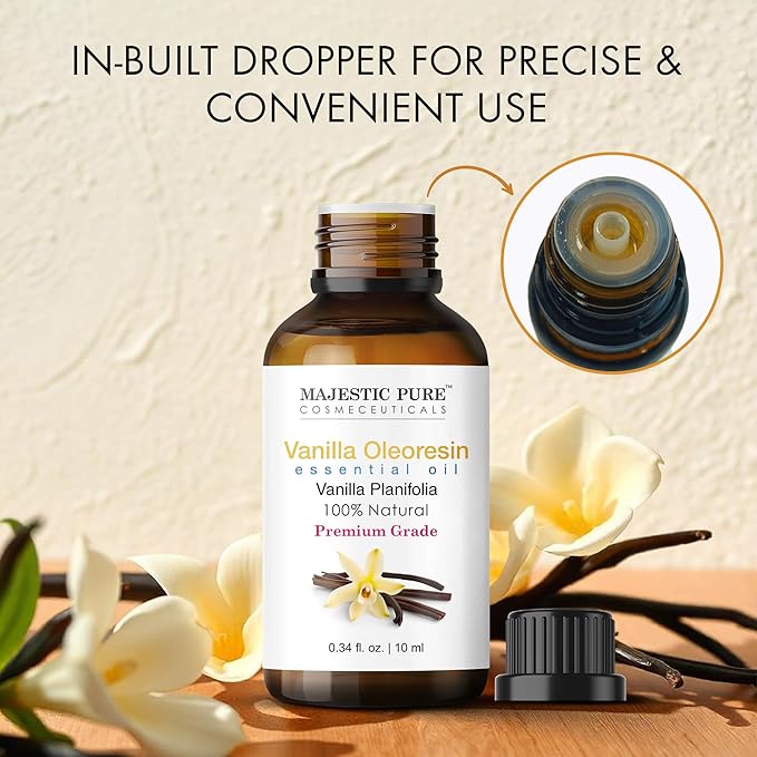 Majestic Pure Vanilla Essential Oil with Glass Dropper - 0.3 Fl Oz - 100% Pure and Natural Vanilla Oil - Premium Grade Essential Oils for Diffuser, Aromatherapy, Soap and Candle Making - Bloomnest