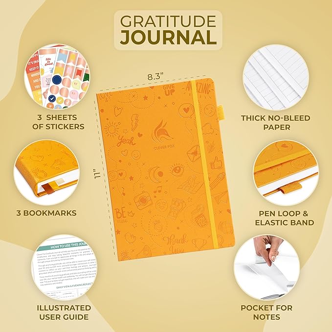 Clever Fox Gratitude Journal Large – Happiness, Positivity & Affirmation Journal – Inspirational Daily Notebook, 3 Months, 8.3x11” (Amber Yellow) - Bloomnest