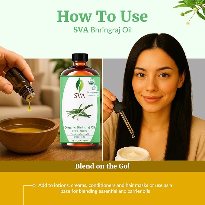 SVA Organic Bhringraj Oil 16oz Premium Carrier Oil for Hair Care, Hair Oiling, Scalp Massage, & Skin Care - Bloomnest