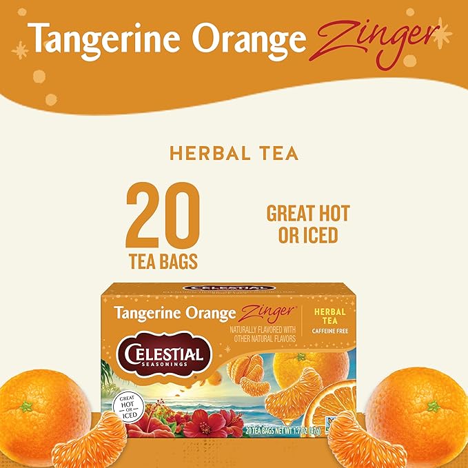 Celestial Seasonings Tangerine Orange Zinger Herbal Tea, Caffeine Free, 20 Tea Bags Box - Bloomnest