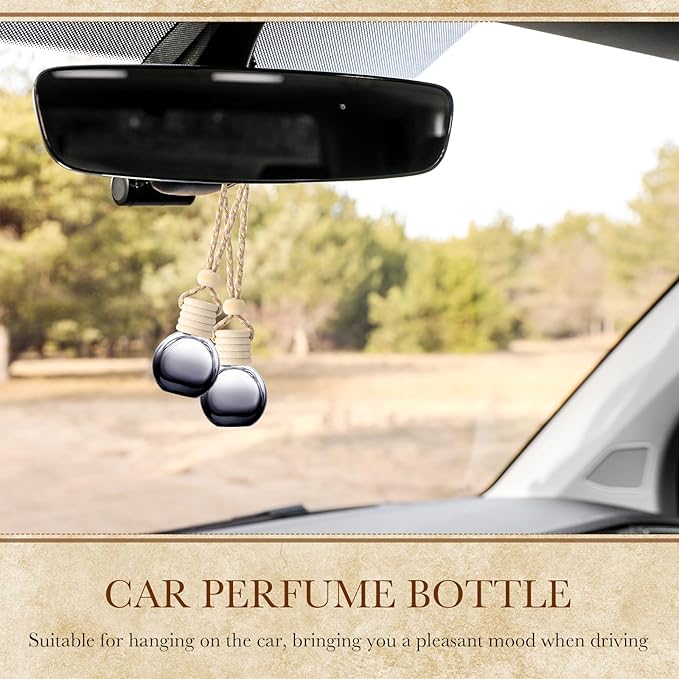 50 Pcs Hanging Car Air Freshener Black Car Diffuser Bottles Empty Glass Perfume Bottles Air Freshener Diffuser Bottle Pendant for Essential Oils Fragrance Aromatherapy Bottle Ornament (Round) - Bloomnest