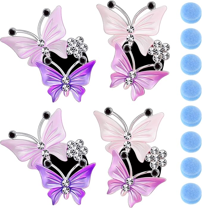 4 Pieces Car Aromatherapy Vent Clips Dual Butterfly Car Air Vent Freshener Perfume Clip Aroma Diffuser Decoration (Pink, Purple) - Bloomnest