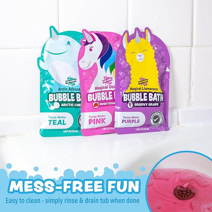 Tub Works® Magical Kids Bubble Bath, Variety 12 Pack | Creates Colorful Water & Tons of Foam Bath Bubbles | Nontoxic | Character-Themed Bubble Bath for Kids | Pink, Purple & Teal Bath Colors - Bloomnest