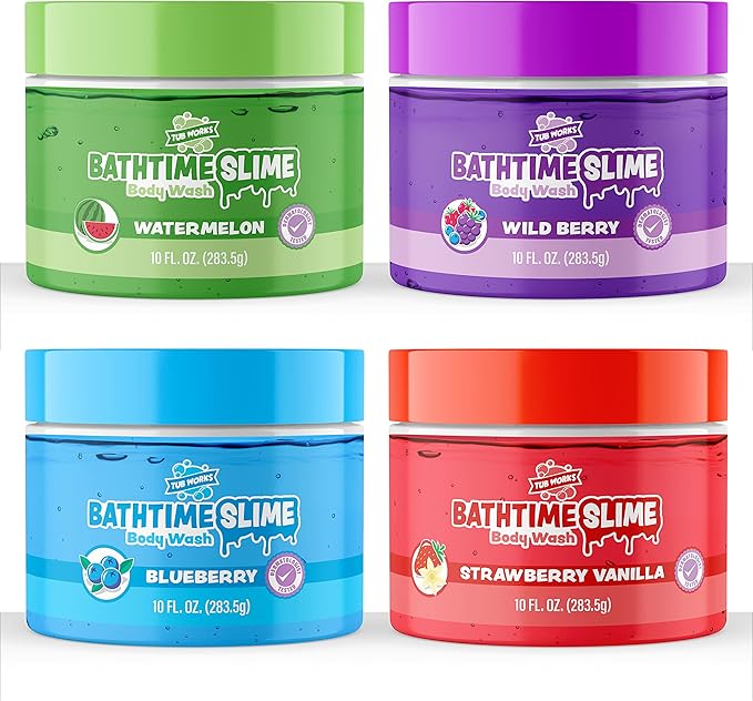 Tub Works® Bath Slime Kids Body Wash, Variety 4 Pack | Gooey, Playful Texture with Fresh, Fruity Scents | Dermatologist Tested | Sensory Fun Bath Toys for Toddlers & Kids | Colorful Slime Kids Soap - Bloomnest