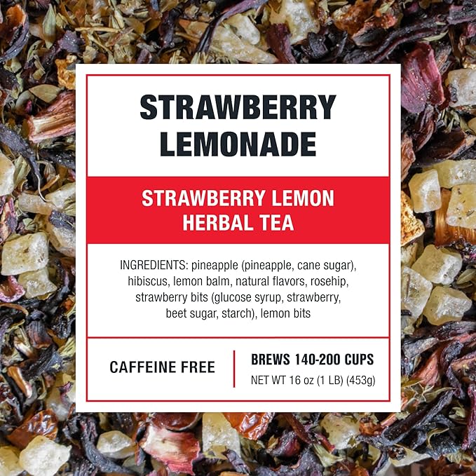 Tiesta Tea - Strawberry Lemonade, Loose Leaf, Strawberry Lemon Herbal Tea, Premium Non-Caffeinated Fruit Blend, Make Hot or Iced & Brews Up to 200 Cups, 16 Ounce Resealable Bulk Pouch - Bloomnest