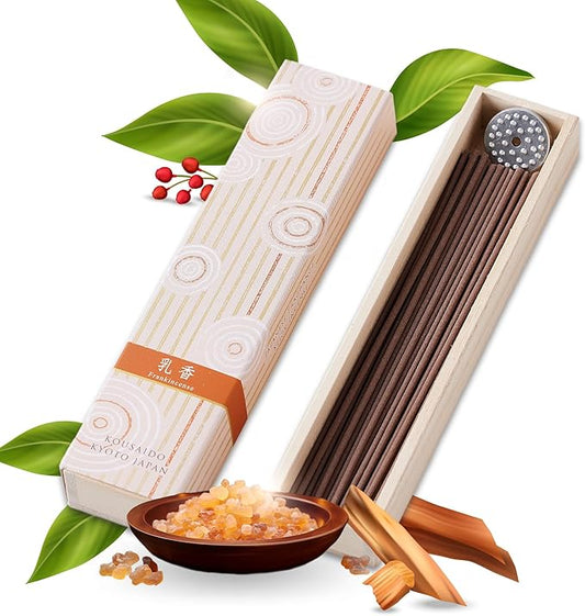 Hasegawa Hyakurakuko Premium Japanese Sandalwood Incense - Long Type, 40 Sticks with Aluminum Holder, 20-30 Min Burn Time, Made in Japan 線香 百楽香 (Frankincense) %E3%81%AF%E3%81%9B%E3%81%8C%E3%82%8F%EF%BC%88Hasegawa%EF%BC%89