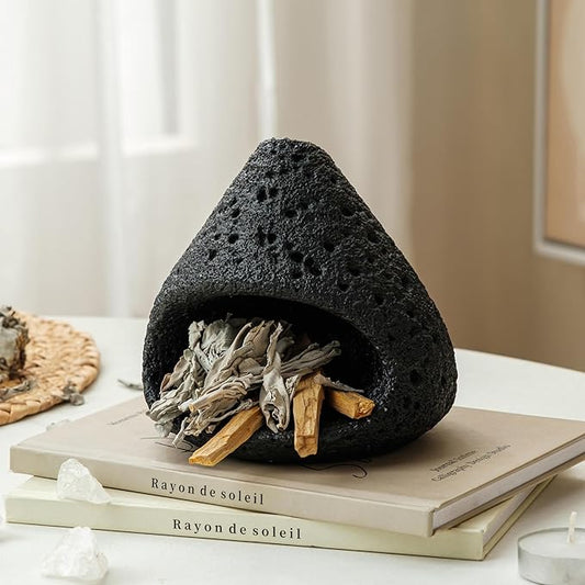 Palo Santo Holder, Modern Incense Burner for Sage, Palo Santo Sticks and Cones Burning, Mini Fireplace Chimney Smudge Bowl for Yoga, Meditation and Energy Cleansing Aromatic Home Decor Bloomnest