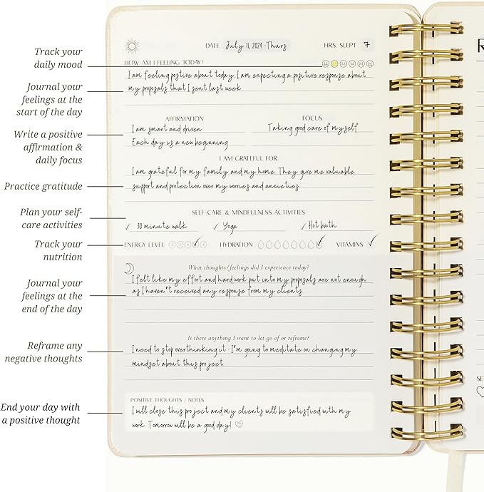 FINDING BALANCE Mental Health Journal – 6-Month Daily Journal with Prompts for Mindfulness, Self-Care & Healing – Anxiety & Depression Relief – Beige Spiral - Bloomnest