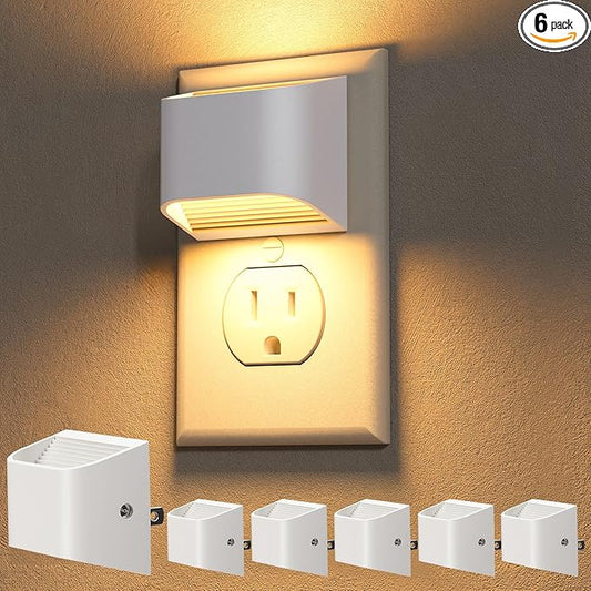 NIORSUN Plug in Night Light, Auto Brightness Sensor Night Light, 3000K Warm White, Ultra-Slim Wall Light for Hallway Bathroom Bedroom Stairs, White, 6 Pack - Bloomnest