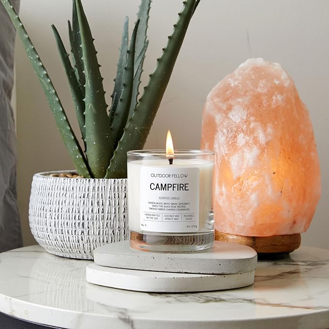 Outdoor Fellow Campfire Scented Candle, 8oz, Coconut & Apricot Wax Blend, Sandalwood, Smoked Amber, Charred Cedarwood, Reusable Glass, 40-50 Hour Burn Time - Bloomnest