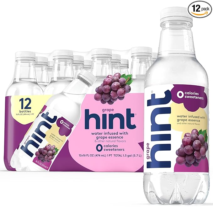 Hint Fruit-Infused Bottled Water, Grape - Sugar Free Flavored Water with Zero Calories, Naturally Flavored, and No Artificial Sweeteners - 16 Fl Oz (Pack of 12) - Bloomnest