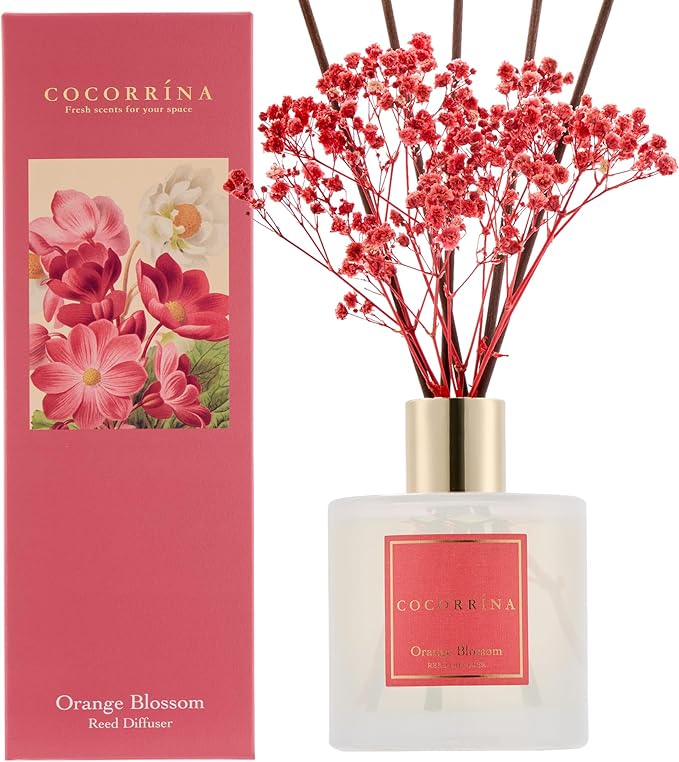 COCORRÍNA Reed Diffuser - Orange Blossom 6.76 Fl.oz Reed Diffuser Sets with Preserved Flowers, Diffuser with 8 Sticks for Bathroom Shelf Decor - Bloomnest