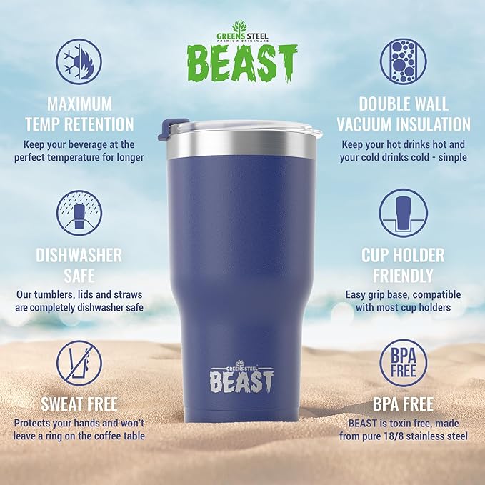 Beast 30 oz Tumbler Stainless Steel Vacuum Insulated Coffee Ice Cup Double Wall Travel Flask (Royal Blue) - Bloomnest