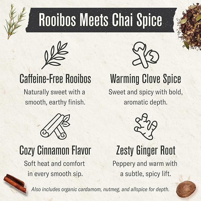 Numi Organic Rooibos Chai Tea Bags, 18 Tea Bags (Pack of 3), Red Tea with Cinnamon, Allspice & Ginger, Caffeine Free - Bloomnest