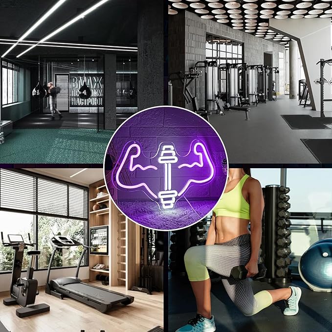 Dumbbell Neon Sign Muscle Neon Light GYM Neon Light Sign for Gymmer Room Body Building Fitness Club Gymnastic Wall Art Decoration Gift for Athlete Boyfriend - Bloomnest