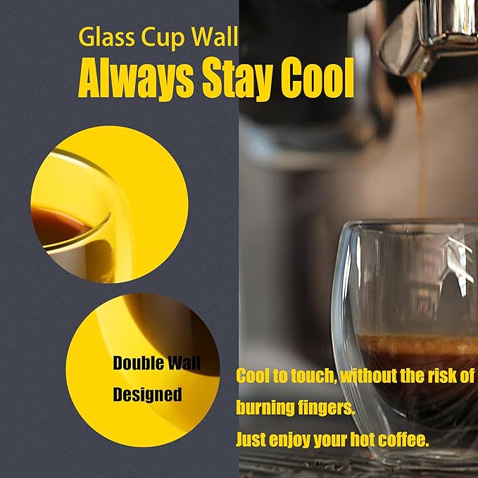 PunPun Glass Cups 2.7oz. 80ml Espresso Coffee Cups, Demitasse Cups Double Walled Clear Insulated,Shot Glass Set of 4 - Bloomnest