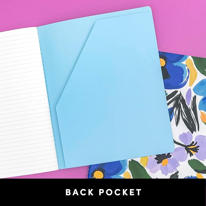 PAPERAGE Soft Cover Lined Journal Notebook, 2 Pack, (Blue Pansies), 100 Pages, Large 7.5 inches x 9.5 inches, College Ruled, Ideal for Note Taking & Travel Journal - Bloomnest