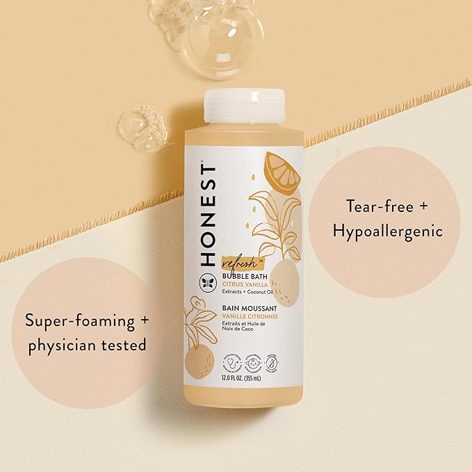 The Honest Company Foaming Bubble Bath Gentle for Baby Naturally Derived Tear-free Hypoallergenic Citrus Vanilla Refresh 12 fl oz - Bloomnest