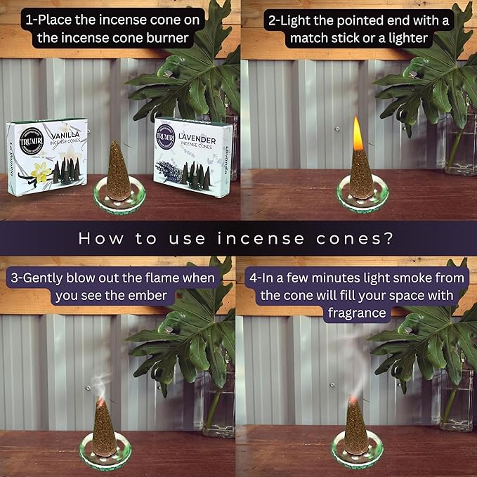 TRUMIRI Incense Cones - Combo Pack of 20 Cone Incense - 10 Vanilla + 10 Lavender TRUMIRI