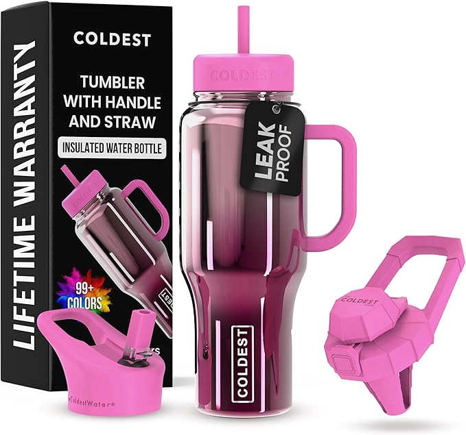 Coldest Tumbler with Handle and Straw - 100% Spill Proof Tumbler with Straw (3 Lids) - Stainless Steel Insulated Leakproof Tumblers for Women & Men - Cup Holder Friendly - 36 oz (Tour De Nova) - Bloomnest