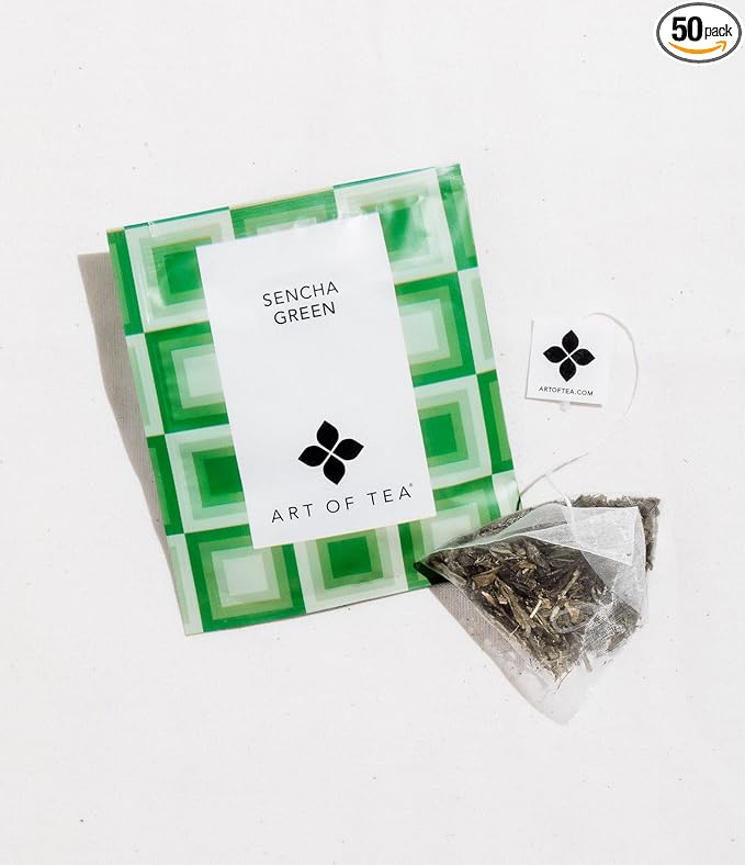 Art of Tea | Organic Sencha Green Tea Bags | 50 Eco Friendly Pyramid Tea Bag Sachets - Bloomnest