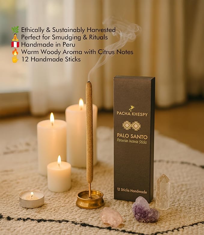 Palo Santo Incense Sticks from Peru 12 Pack Long Lasting Burn Handmade Natural Authentic Holy Wood for Aromatherapy Meditation Energy Cleansing Stress Relief Yoga & Home Fragrance